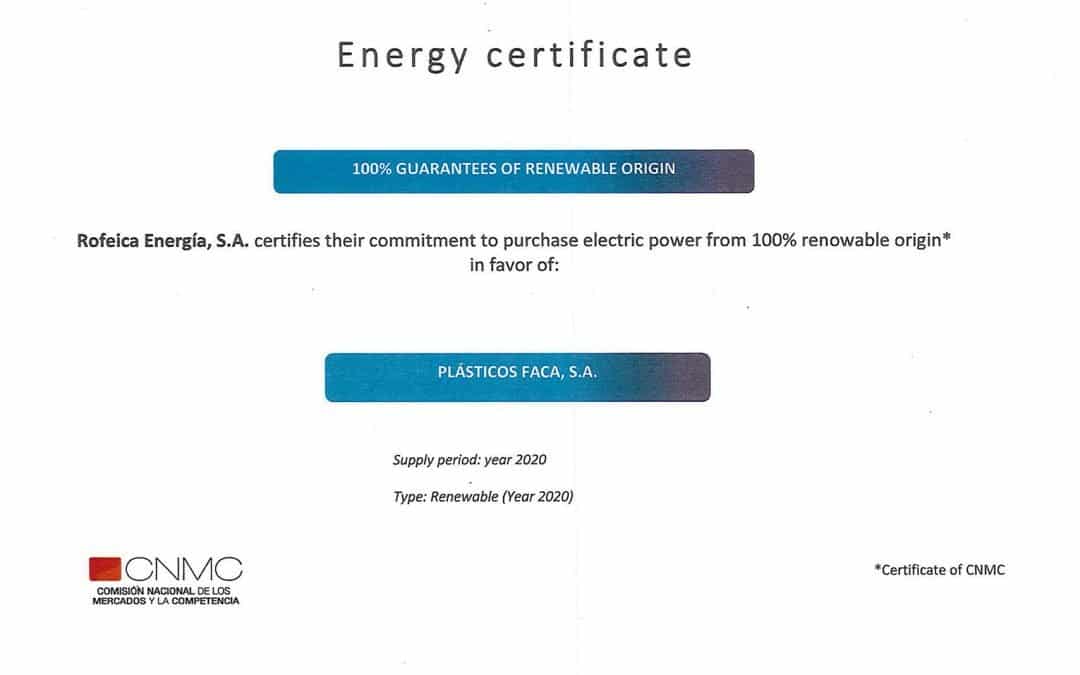 Certificate of Electric Energy of 100% renewable origin