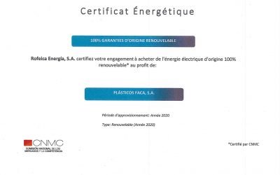 Certificat d’énergie électrique d’origine 100% renouvelable